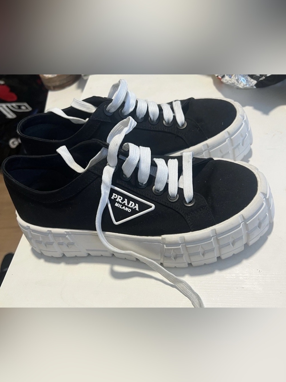 Prada Milano Black Canvas Platform Sneakers-9